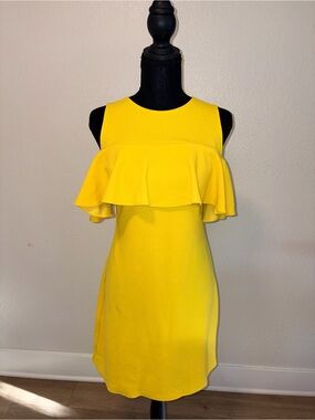 Women Sleeveless Yellow Ruffle Shift Dress